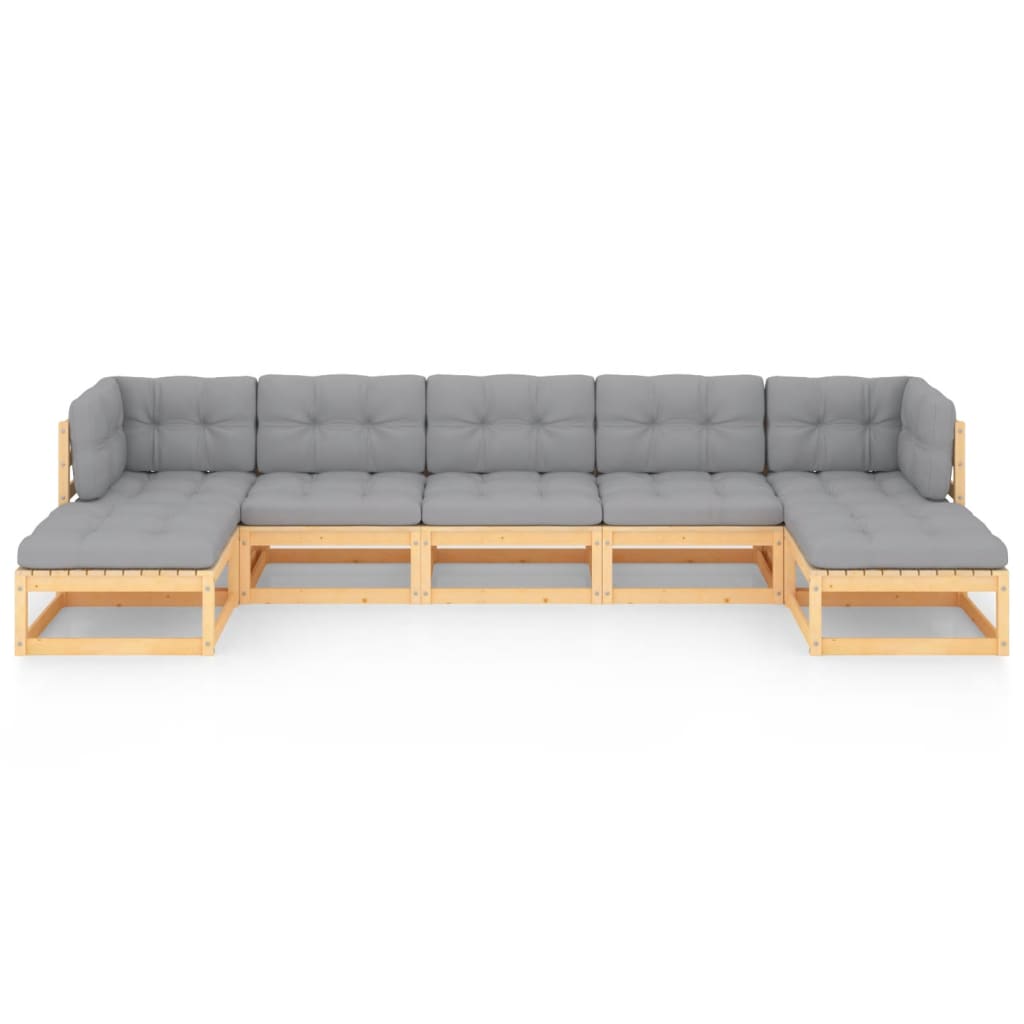 7 Piece Garden Lounge Set with Cushions Solid Pinewood