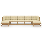 7 Piece Garden Lounge Set&Cushions Honey Brown Solid Pinewood - Side View