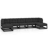 7 Piece Garden Lounge Set with Cushions Black Solid Pinewood