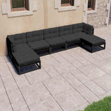 7 Piece Garden Lounge Set with Cushions Black Solid Pinewood