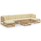 8 Piece Garden Lounge Set&Cushions Honey Brown Solid Pinewood - Front View