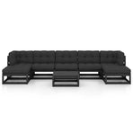 8 Piece Garden Lounge Set with Cushions Black Solid Pinewood