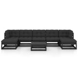 8 Piece Garden Lounge Set with Cushions Black Solid Pinewood - Side View