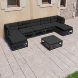 8 Piece Garden Lounge Set with Cushions Black Solid Pinewood