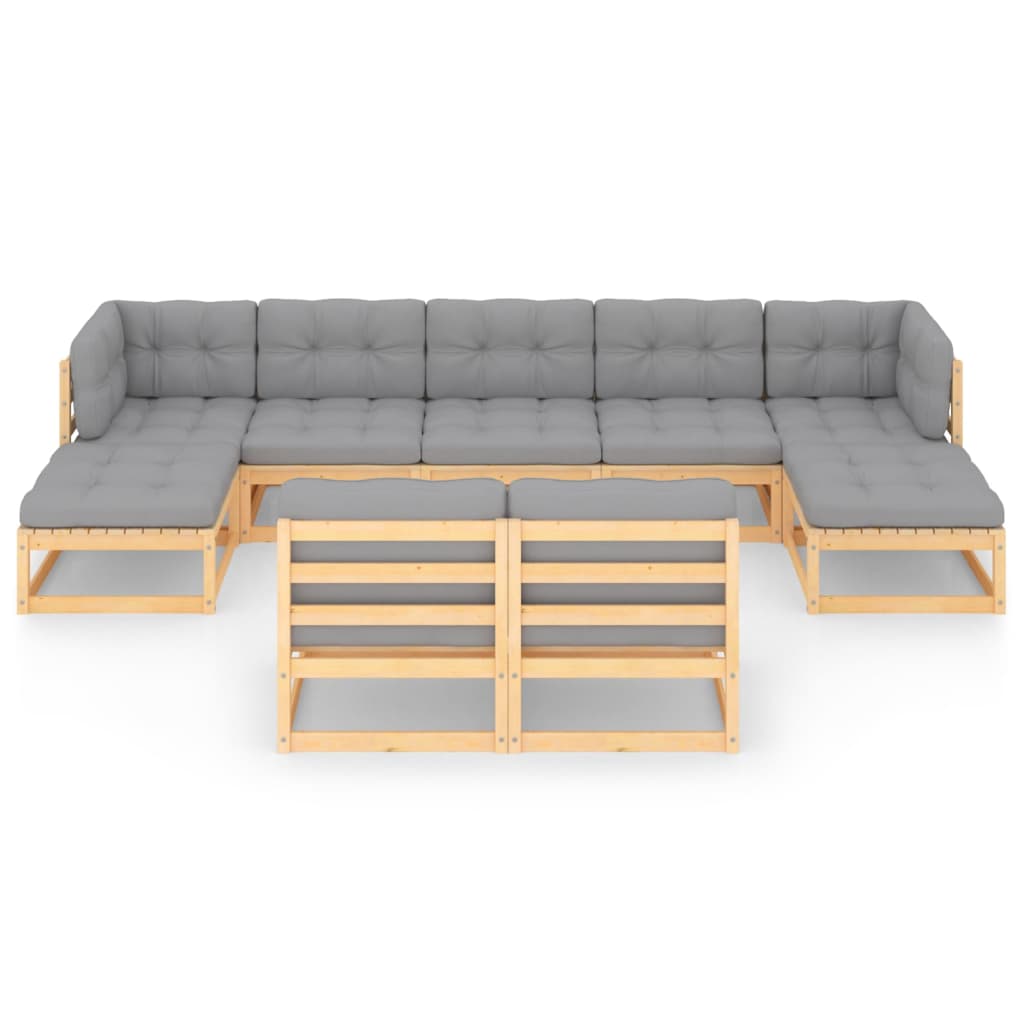 9 Piece Garden Lounge Set with Cushions Solid Pinewood