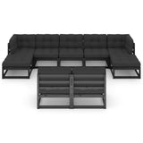 9 Piece Garden Lounge Set with Cushions Black Solid Pinewood