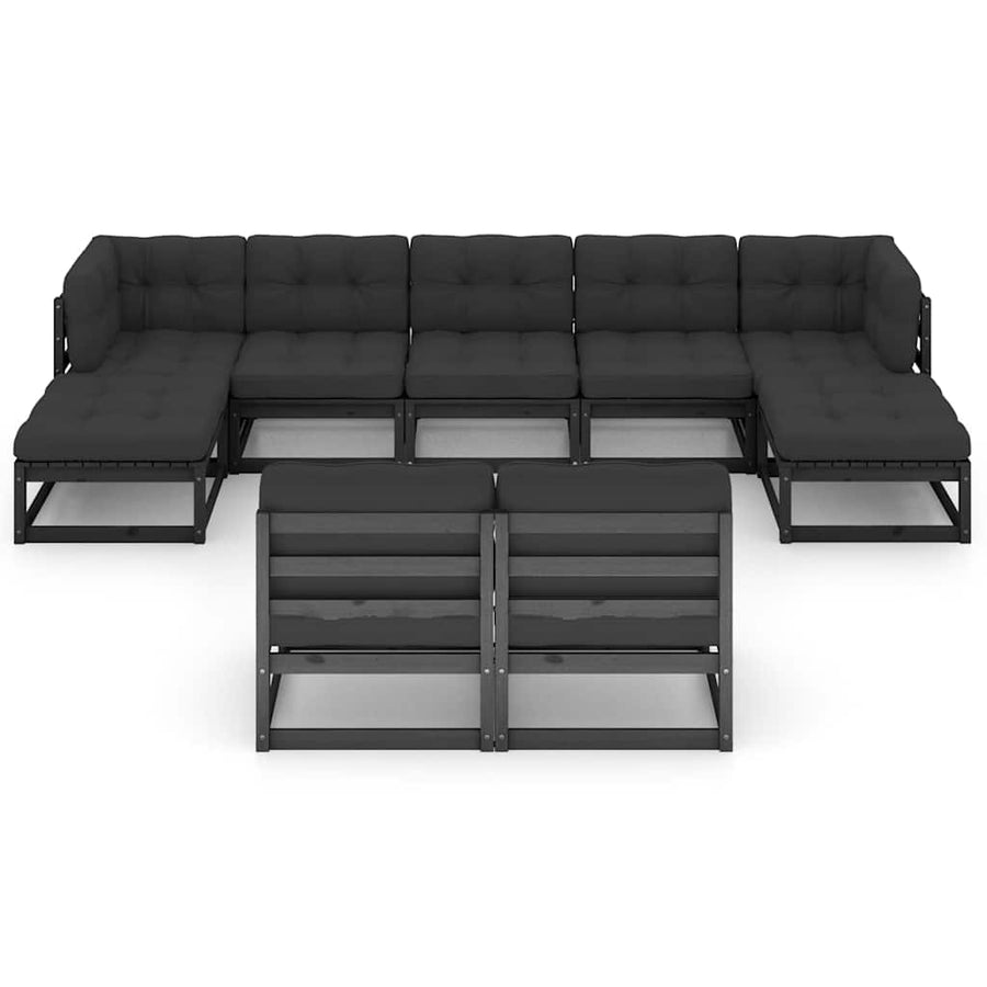 9 Piece Garden Lounge Set with Cushions Black Solid Pinewood