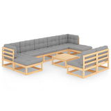 10 Piece Garden Lounge Set with Cushions Solid Pinewood - Front View