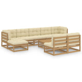 10 Piece Garden Lounge Set&Cushions Honey Brown Solid Pinewood - Front View