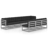 8 Piece Garden Lounge Set with Cushions Grey Solid Pinewood