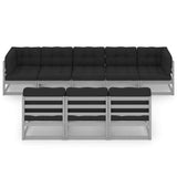 8 Piece Garden Lounge Set with Cushions Grey Solid Pinewood - Side View