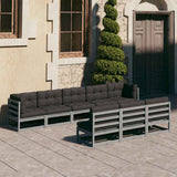 8 Piece Garden Lounge Set with Cushions Grey Solid Pinewood
