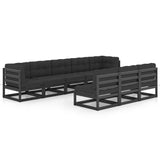 8 Piece Garden Lounge Set with Cushions Black Solid Pinewood - Front View