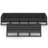 8 Piece Garden Lounge Set with Cushions Black Solid Pinewood - Side View