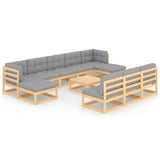 11 Piece Garden Lounge Set with Cushions Solid Pinewood - Front View