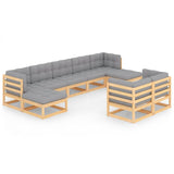 9 Piece Garden Lounge Set with Cushions Solid Pinewood - Front View