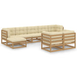 9 Piece Garden Lounge Set&Cushions Honey Brown Solid Pinewood - Front View