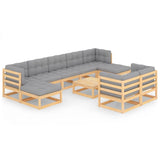 10 Piece Garden Lounge Set with Cushions Solid Pinewood - Front View