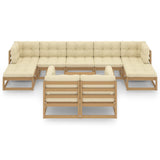 10 Piece Garden Lounge Set&Cushions Honey Brown Solid Pinewood - Side View