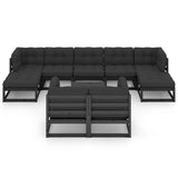 10 Piece Garden Lounge Set with Cushions Black Solid Pinewood - Side View