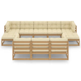 10 Piece Garden Lounge Set&Cushions Honey Brown Solid Pinewood - Side View