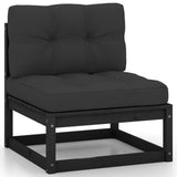 10 Piece Garden Lounge Set with Cushions Black Solid Pinewood - 45-Degree Angle