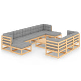 11 Piece Garden Lounge Set with Cushions Solid Pinewood - Front View