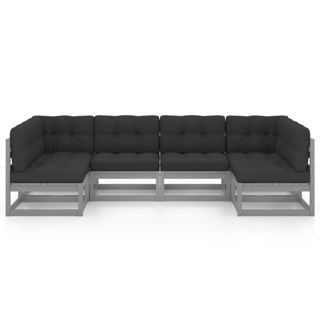6 Piece Garden Lounge Set with Cushions Grey Solid Pinewood