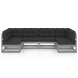 6 Piece Garden Lounge Set with Cushions Grey Solid Pinewood