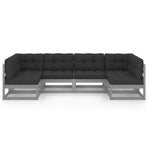 6 Piece Garden Lounge Set with Cushions Grey Solid Pinewood