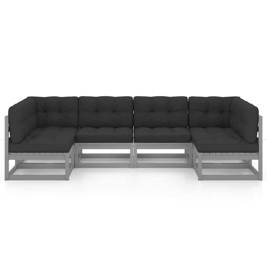 6 Piece Garden Lounge Set with Cushions Grey Solid Pinewood