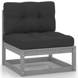 6 Piece Garden Lounge Set with Cushions Grey Solid Pinewood - 45-Degree Angle
