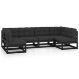 6 Piece Garden Lounge Set with Cushions Black Solid Pinewood - Front View