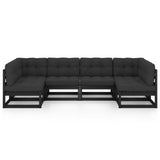 6 Piece Garden Lounge Set with Cushions Black Solid Pinewood