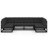 6 Piece Garden Lounge Set with Cushions Black Solid Pinewood - Side View