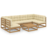 7 Piece Garden Lounge Set&Cushions Honey Brown Solid Pinewood - Front View