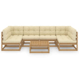 7 Piece Garden Lounge Set&Cushions Honey Brown Solid Pinewood - Side View