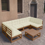 7 Piece Garden Lounge Set&Cushions Honey Brown Solid Pinewood