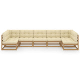 7 Piece Garden Lounge Set&Cushions Honey Brown Solid Pinewood - Side View