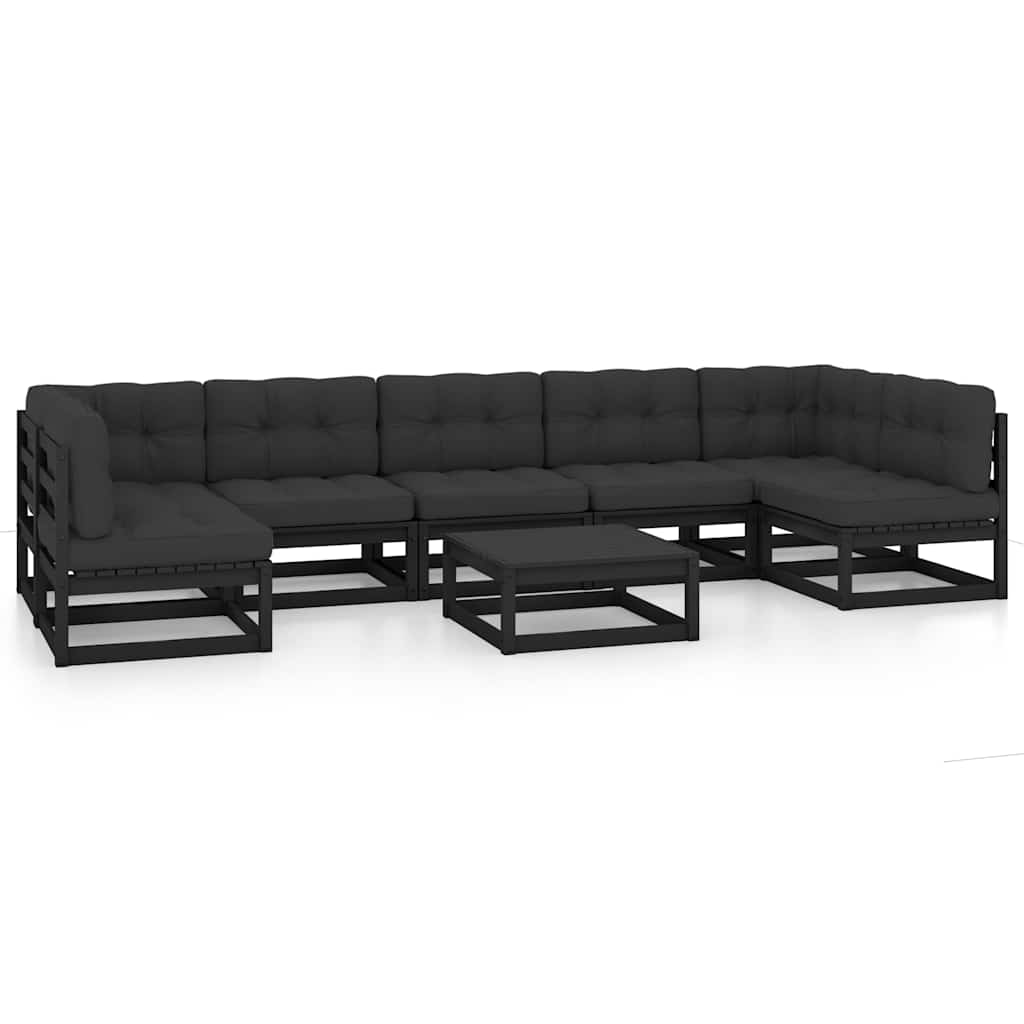 8 Piece Garden Lounge Set with Cushions Black Solid Pinewood