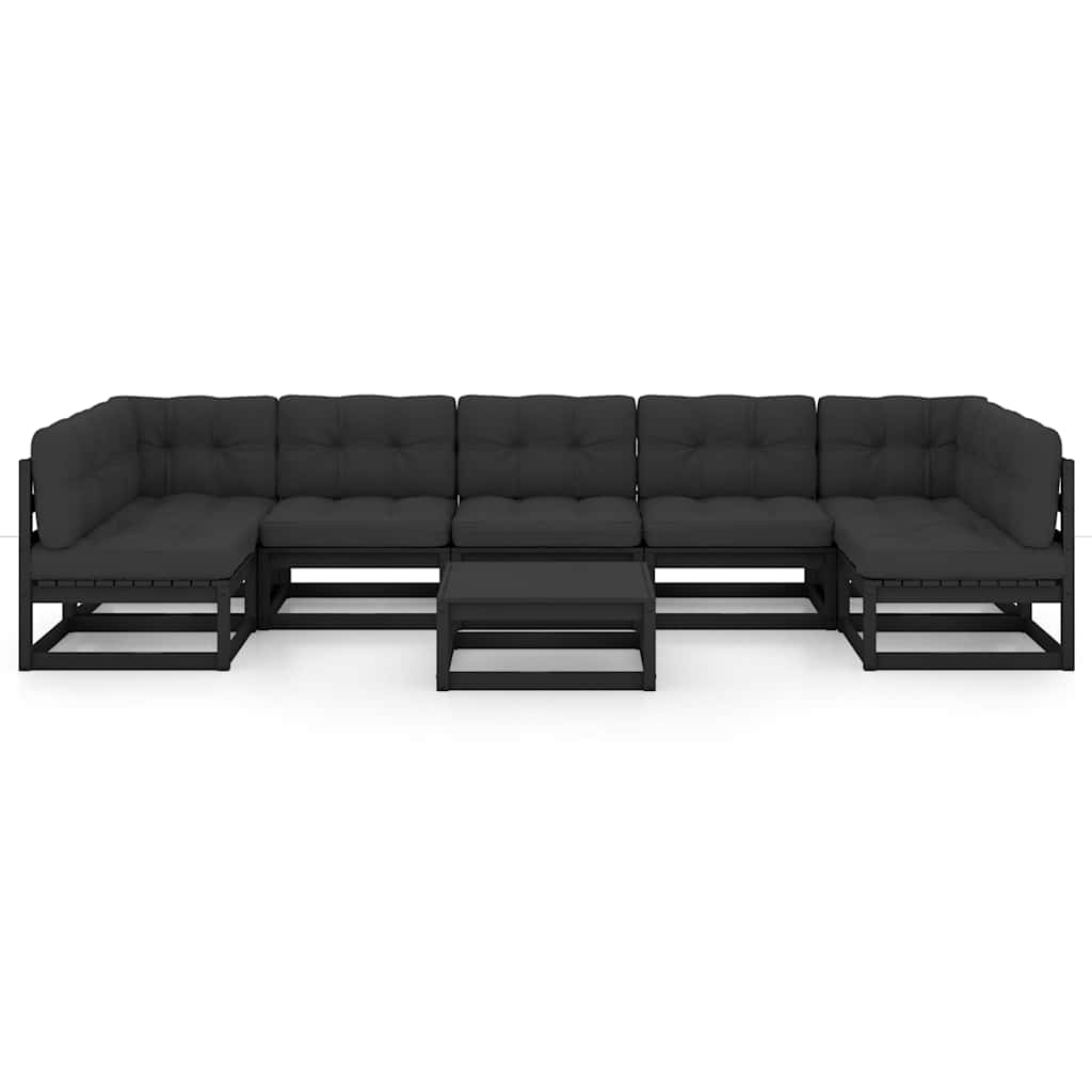 8 Piece Garden Lounge Set with Cushions Black Solid Pinewood