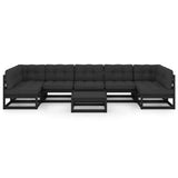 8 Piece Garden Lounge Set with Cushions Black Solid Pinewood