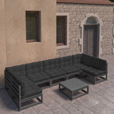 8 Piece Garden Lounge Set with Cushions Black Solid Pinewood