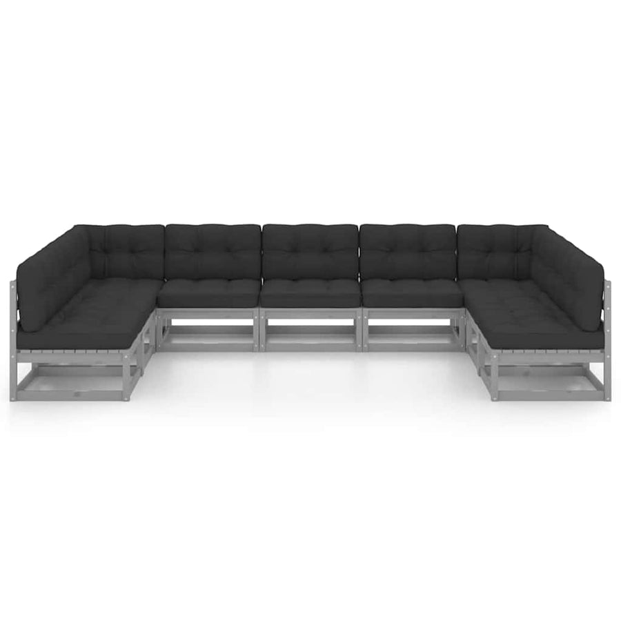 9 Piece Garden Lounge Set with Cushions Grey Solid Pinewood