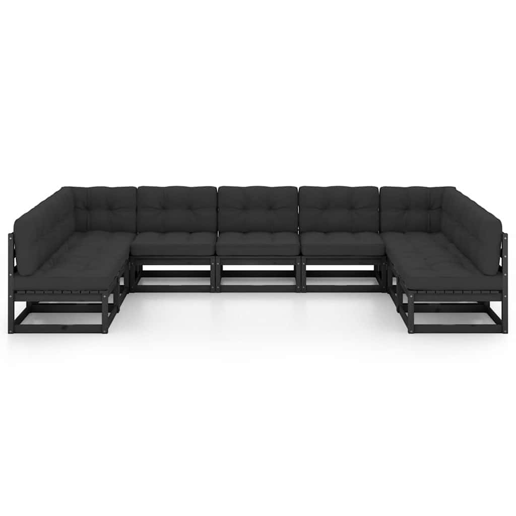 9 Piece Garden Lounge Set with Cushions Black Solid Pinewood