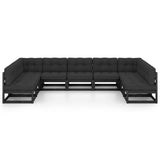 9 Piece Garden Lounge Set with Cushions Black Solid Pinewood