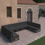 9 Piece Garden Lounge Set with Cushions Black Solid Pinewood