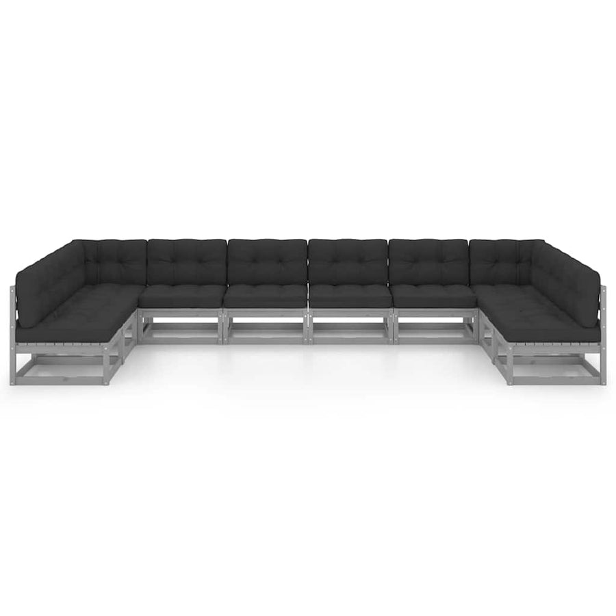 10 Piece Garden Lounge Set with Cushions Grey Solid Pinewood