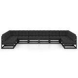 10 Piece Garden Lounge Set with Cushions Black Solid Pinewood