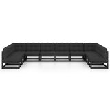 10 Piece Garden Lounge Set with Cushions Black Solid Pinewood - Side View
